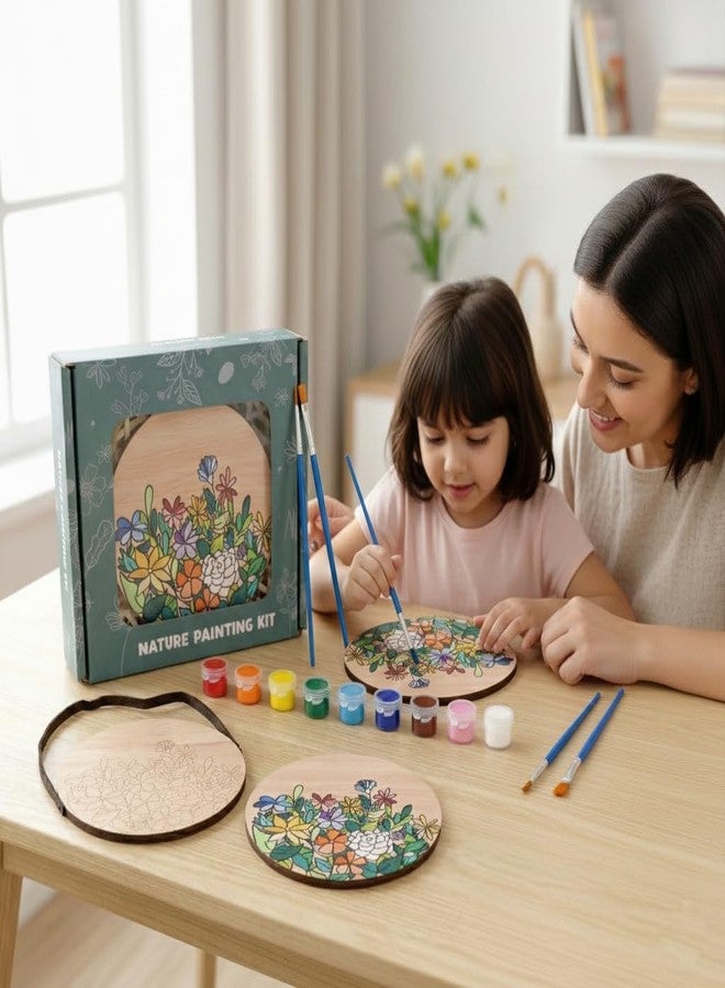 HOBBY INDIA Wooden Painting Kit Set for Kids & Adults | DIY Wall Decor Art & Craft | Round Tree Circle Coaster | Home & Office Hanging Decoration | Birthday Gift for Girls & Boys (Flower) - Image 4